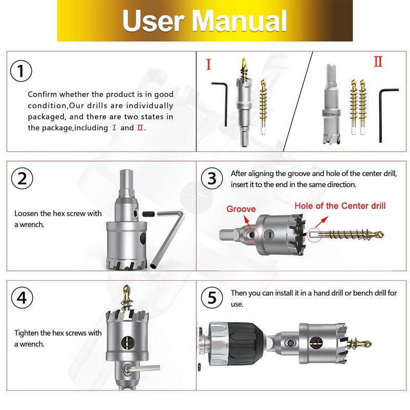 ASNOMY 2Pcs 1/2 Inch TCT Hole Saw Set for Hard Metal, Tungsten Carbide Tipped Hole Saw Cutter with Titanium-Plated Pilot Drill bit for Metal, Stainless Steel, Iron, Wood, Plastic - Image 5